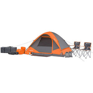 Ozark Trail 22 pc Camping tent w/accs sleeping bags w/pads chairs lantern & bag