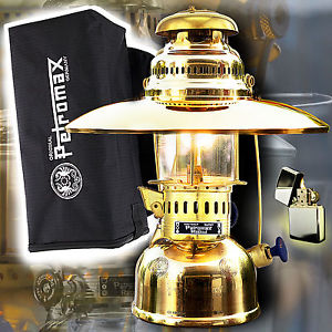 PETROMAX HK150 Starklichtlampe + Schirm + Tasche + Fzeug - messing pol. +/- Öl