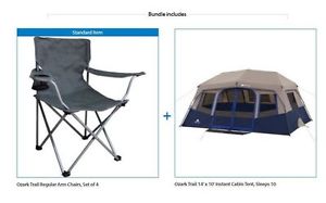 Ozark Trail 10 Person Family Instant Cabin Tent Camping Outdoor 4 Folding Chairs