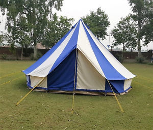 Bell Tent 5 Meter 5M Glamptex 500-Ultimate ZIG Zipped-in-Groundsheet Blue Cream