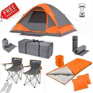 22 Piece Camping Combo Set Dome Tent Family 2 Sleeping Bags Chairs Mats Poles