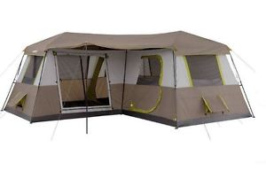 NEW Ozark Trail 12 Person 3 Room Instant Cabin Camping Family Tent Rainfly Brown
