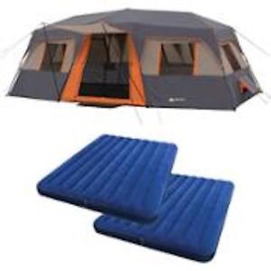 Cabin Tent with 2 Queen Airbeds Sleeps 12-Person Instant Up