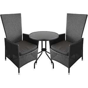 Bistro-Set Sitzgruppe Rattan Rattansessel Bistrotisch Ø60cmSchwarz - 3tlg