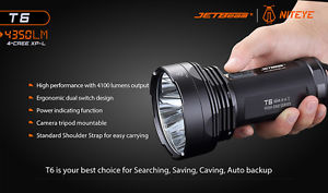 JETBeam T6 flashlight torch - 4 LED Cree XP-L over 4000 Lumens Waterproof IPX-8
