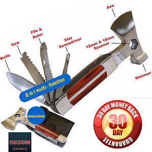 Multi-function Camping Hand Tool Hammer Axe Emergency Knife Spanner Saw cutter
