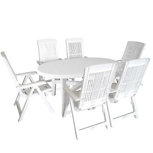 7TLG GARTENMÖBEL CAMPINGMÖBEL SET 165x110CM GARTENTISCH OVAL HOCHLEHNER WEIß