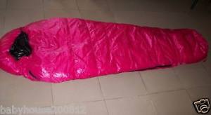 Shiny Gloss 420T/15D nylon mummy sleeping bag 1200g down wet-look pink new