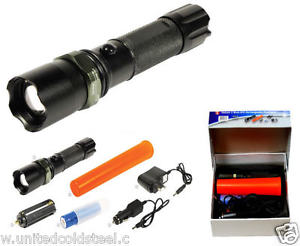 Police Style 3 Watt Cree XPE LED Rechargeable Flashlight Black Strobe Light Surv