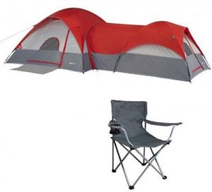8 Person Tent Dome ConnecTent Tunnel 4 Bonus Folding Chairs Bundle Set