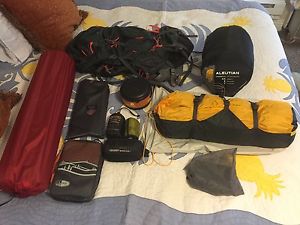North Face Mountain 25 Tent, and Aleutian Sleeping Bag, Pad, and REI XT-85 Pack