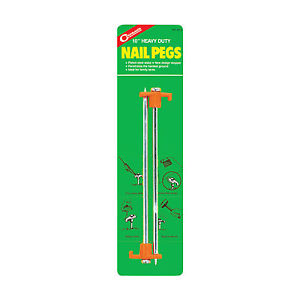 Coghlans 2 10" Heavy Duty Nail Pegs - 1 Pair Plated Steel, For Tents
