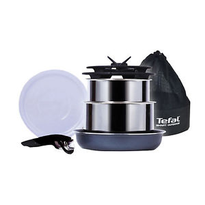 Tefal Smart Outdoor Magic Hands Camping 7P Set Stainless Pot Fry Pan Glass Lids