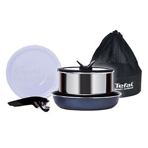 Tefal Smart Outdoor Magic Hands Camping 5P Set Stainless Pot 18cm Fry Pan 22cm