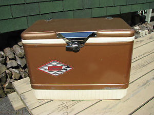 Brown Coleman Steel Belted Metal Cooler Diamond Logo w/tray side Bottle Openers
