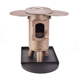ANEVAY Traveller Stove in Honey Glow Brown. A portable multi-fuel stove.