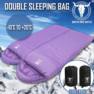 Double Camping Envelope Twin Sleeping Bag Thermal Tent Hiking Winter -10° C Purp