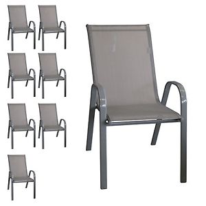 Gartenstuhl Stapelstuhl Gartensessel Cairo mit Textilenbespannung Grau / 8 Stück