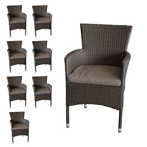 8x Rattansessel stapelbarer Gartensessel Stapelstuhl Polyrattan braun + Polster
