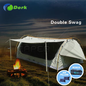 Derk Freestanding Double Swag Camping Canvas Tent Deluxe Aluminium Pole