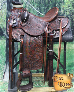 WD005AAM-A HILASON BIG KING WESTERN LEATHER WADE RANCH ROPING COWBOY SADDLE 15"