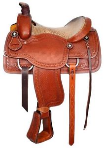 15" or 16" Basketweave tooled Circle S Roping saddle with alligator print seat.