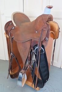 15" CIRCLE Y  Western Ranch Roping Rough Out Saddle Complete Rig