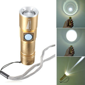 Adjustable LED Zoom 1800LM MINI USB Rechargeable Flashlight Torch Portable