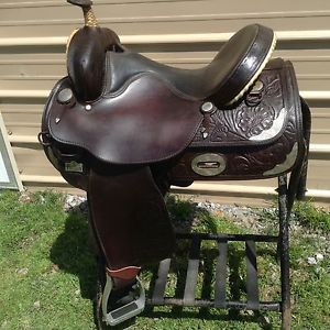 Used 15.5" Big Horn Western saddle dark oil leather w/silver US made