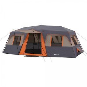 Family Camping Tent 12 Person 3 Room Instant Cabin Awning Rain Fly Polyester