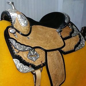 NEW LATEST WESTERN ECO LEATHER SHOW SADDLE 16'' WITH GIRTH AND ACESSORIES