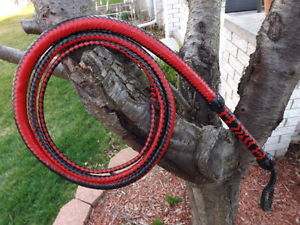 BULL WHIP 8 FOOT BLACK & RED KANGAROO LEATHER BULLWHIP BULLWHIPS