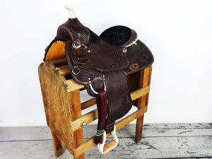 16" CUSTOM OLD TIME HORSE CLASSIC TOOLED LEATHER WESTERN TRAIL RANCH SADDLE TACK