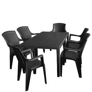 7TLG GARTENMÖBEL SET SITZGRUPPE GARTENTISCH 150x90CM STAPELSTUHL VOLLKUNSTSTOFF