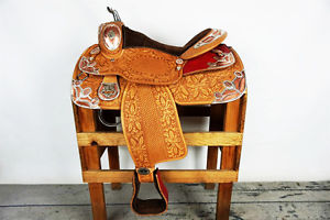16" RED SNAKE SADDLE MONTANA SHOW SILVER GOLD WESTERN LEATHER PARADE HORSE TACK