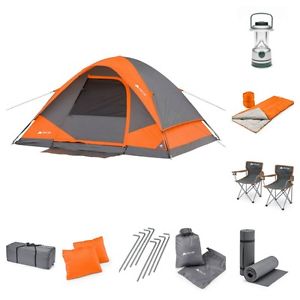 Camping Set 22 Piece 4 Person Family Cabin Tent Sleeping Bags Chairs Rainfly