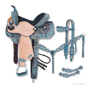 14 Inch  Silver Royal - Chase -  5 Piece Western Saddle Package - Crystals-Blues