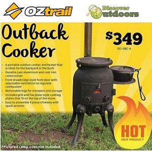 New Oztrail Outback Cooker Aluminium and Cast Iron Stove - BBQ Spit
