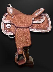 NEW LATEST WESTERN ENGLISH LEATHER SHOW SADDLE 16'' WITH GIRTH AND ACESSORIES