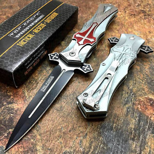 Tac Force 5" Closed Spring Assisted Folding Pocket Knife Cross Handle [Red]