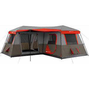 Cabin Family Tent 12 Person Fit 3 Room Outdoors Camping Red Grey