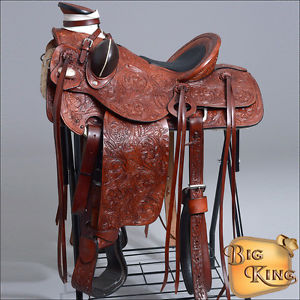 WD092MRED-F  HILASON BIG KING WESTERN LEATHER WADE RANCH ROPING TRAIL SADDLE 16"