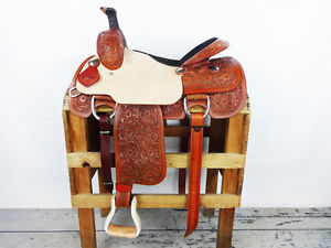 16" WESTERN HORSE ROUGH OUT TOOLED LEATHER COWBOY ROPING RANCH TRAIL SADDLE TACK