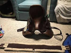 17" all purpose English Saddle: 24" girth + stirrups included