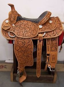 NEW WESTERN 15" LEATHER BARREL RACING TRAIL PLEASURE HORSE SADDLE WITH TACK SET