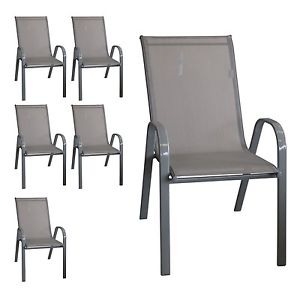 Gartenstuhl Stapelstuhl Gartensessel Cairo mit Textilenbespannung Grau / 6 Stück