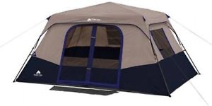 8 Person Instant Cabin Tent w Pre-Attached Poles 2 Room Outdoor Camping Vacation