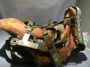 21' Qing Dynasty Cloisonne Bronze Silver Peony Nobility Toast Horse Saddle Set