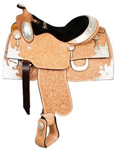 16"  Showman™ oak leaf and acorn tooled silver show saddle.