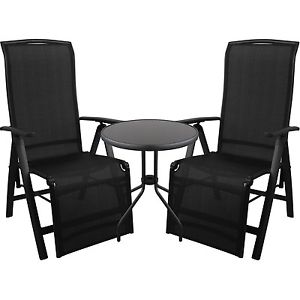 Bistro Gartenmöbel 3-tlg. Glastisch Ø60xH71cm Klappsessel 2x1 Textilen Schwarz